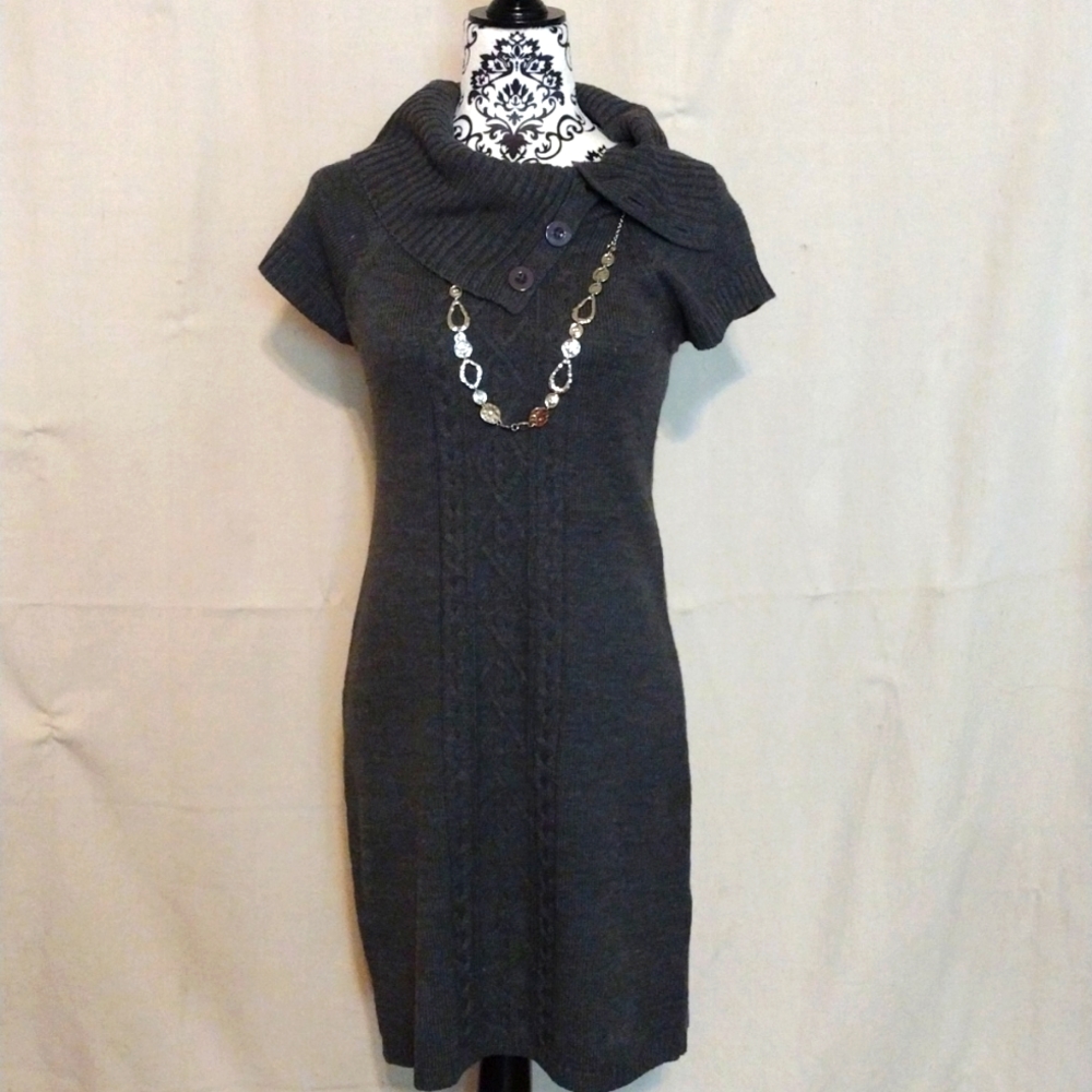 Dress Barn petite s cable bodycon turtleneck pencil sweater dress hugging